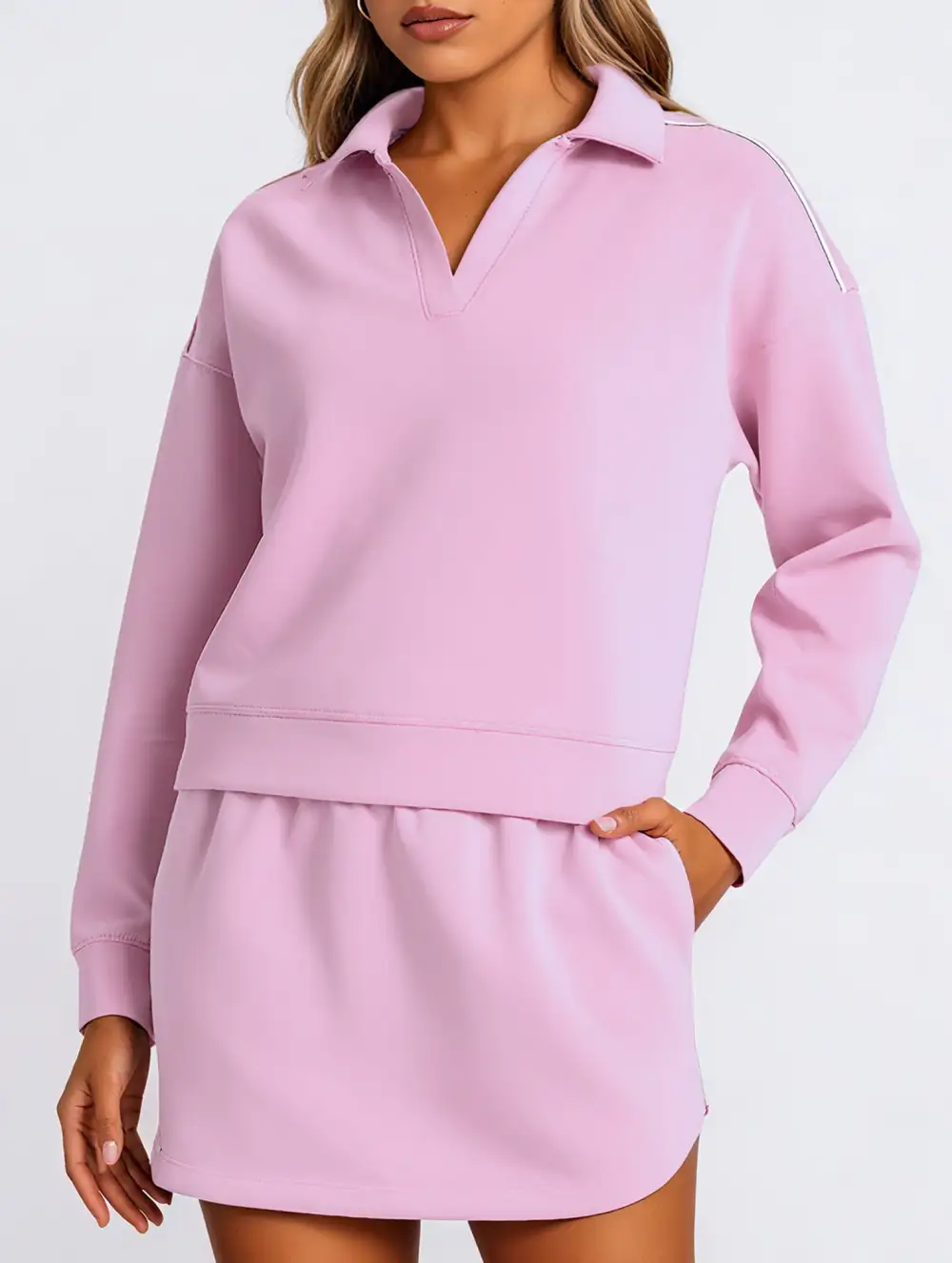 Sport Collar Top Skirt Set