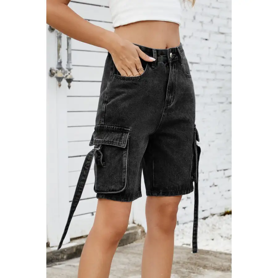 Washed Cargo Denim Shorts