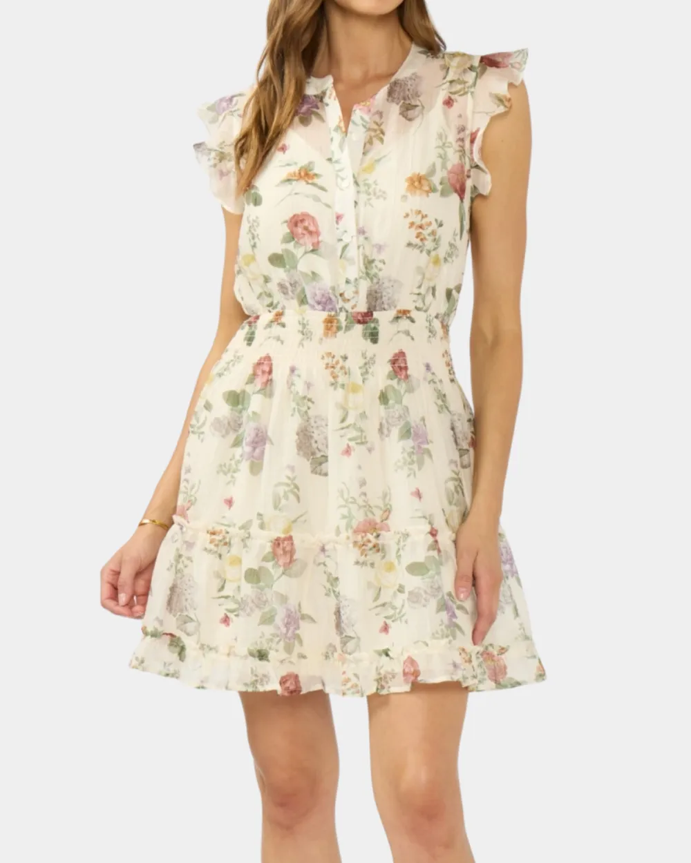 Flutter Sleeve Mini Dress - /Rosewood
