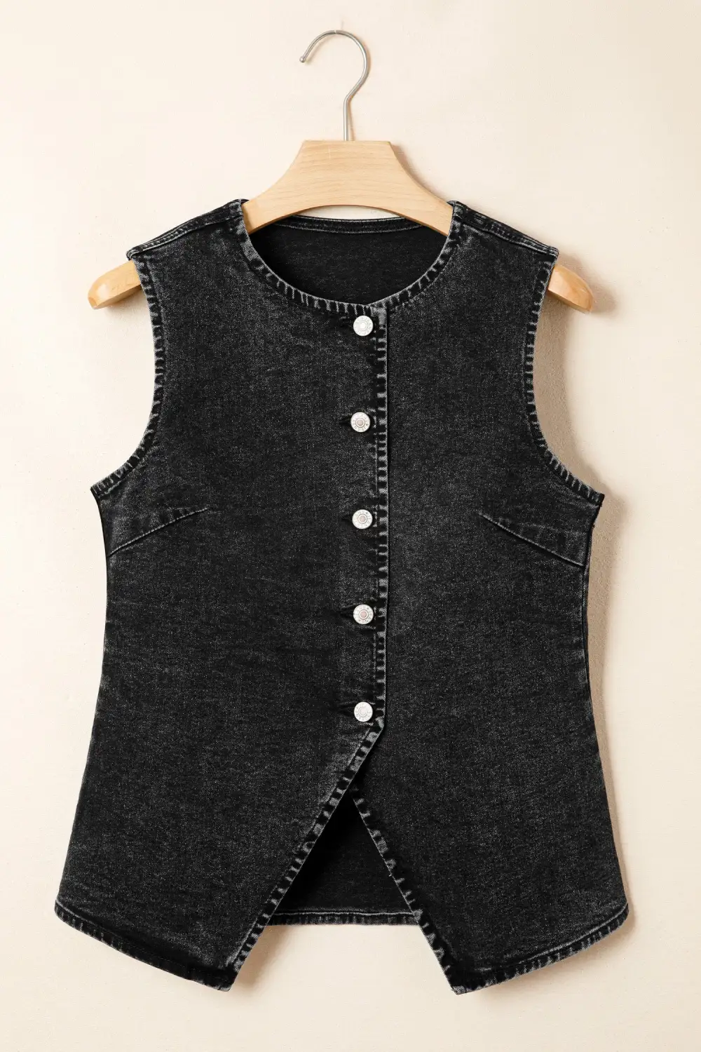 Buttoned Front Slit Denim Vest Top