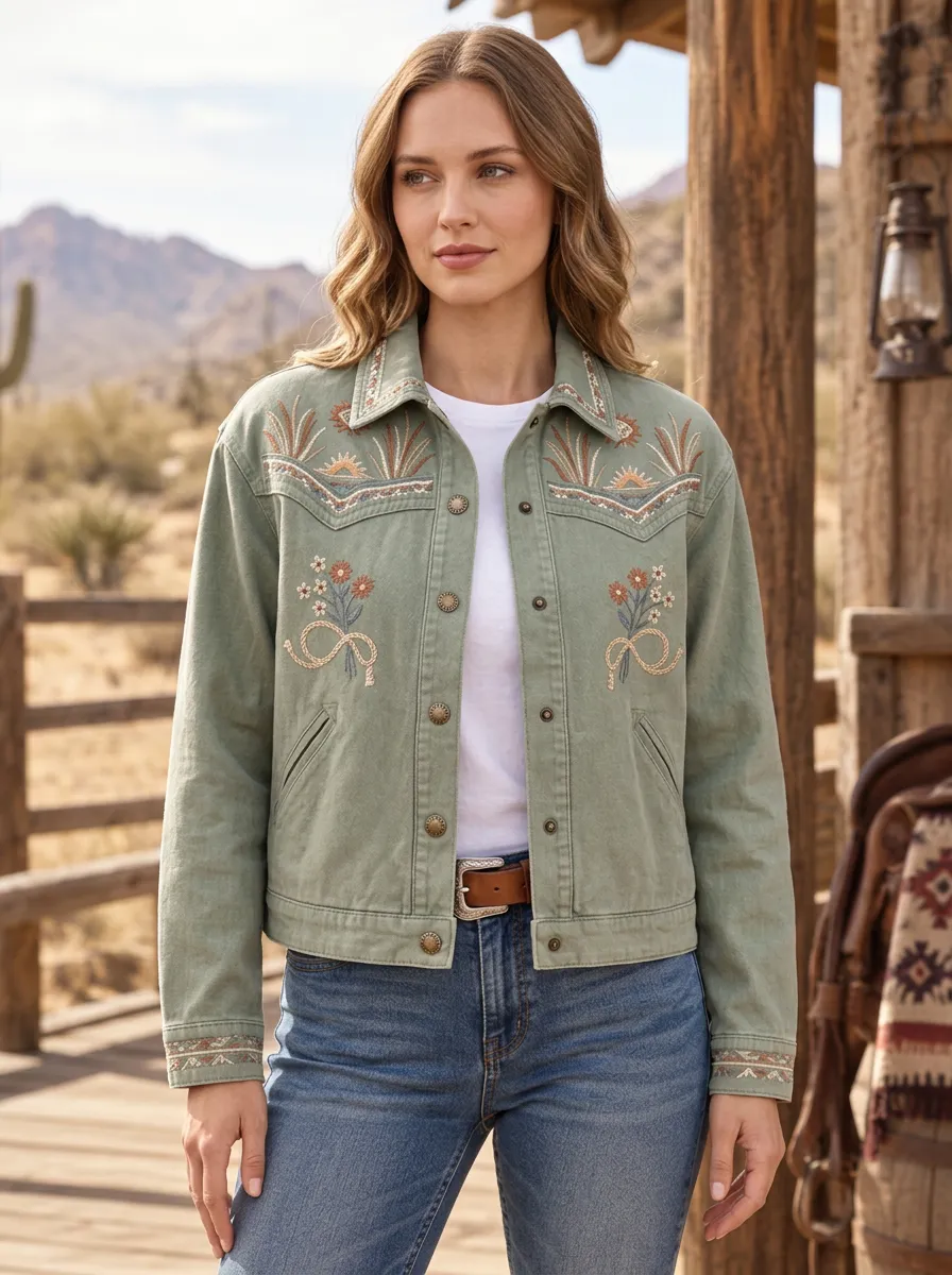 Women's Modern Western Cowgirl Floral Embroidery Floral Embroidered Jacket