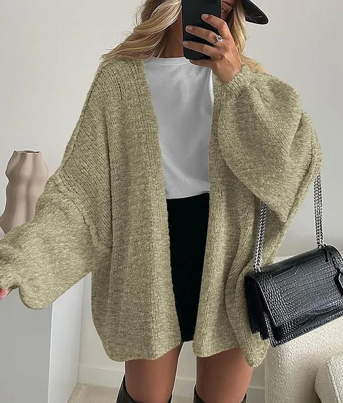 Womens Oversized Cardigan Sweaters 2025 Fall Long Lantern Sleeve Knit Open Front Lightweight Sweater Knitwear Womenswear