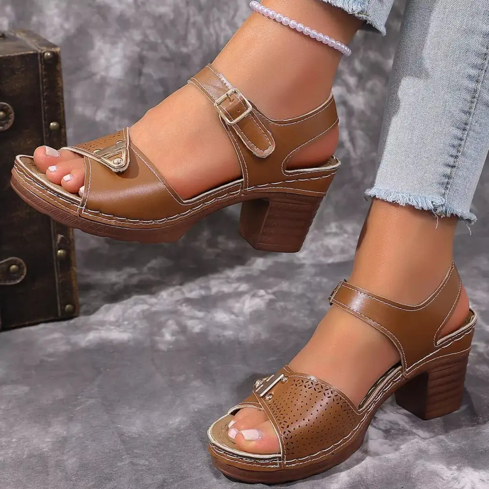 Cozy Open Toe Block Heel Sandals