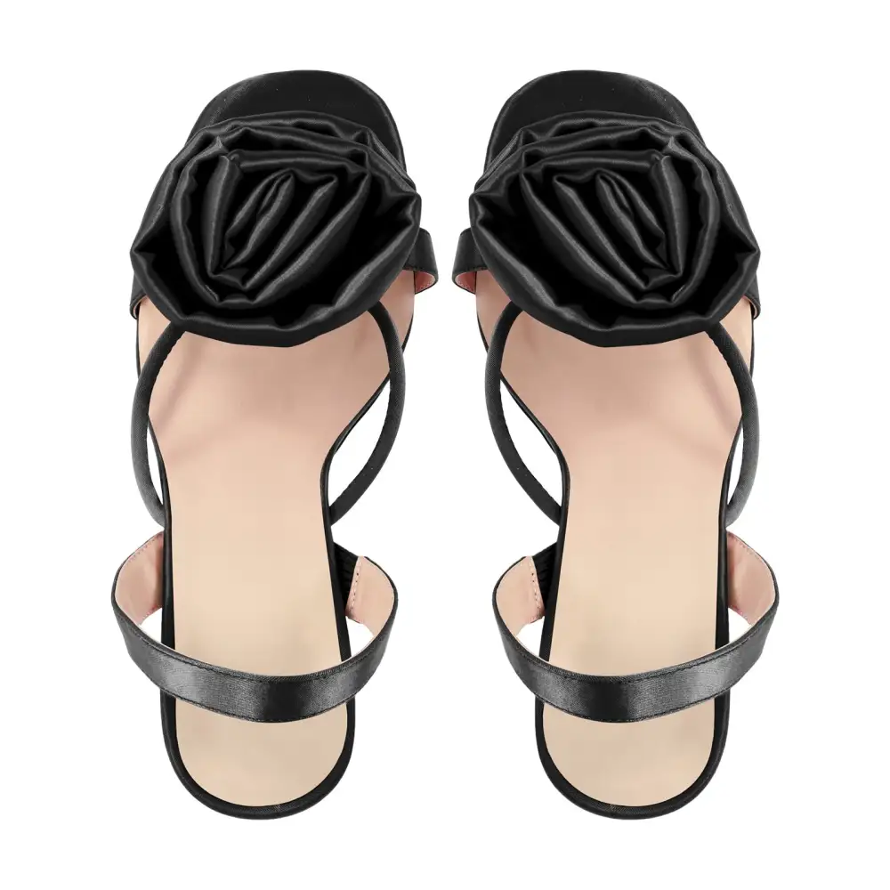 Round Toe Stiletto Slingback Flower Sandals