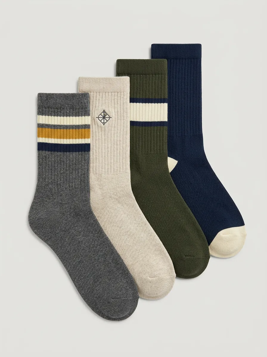 Weekend Striped Vintage Patterned Utility Look Men's Four Pair Socks