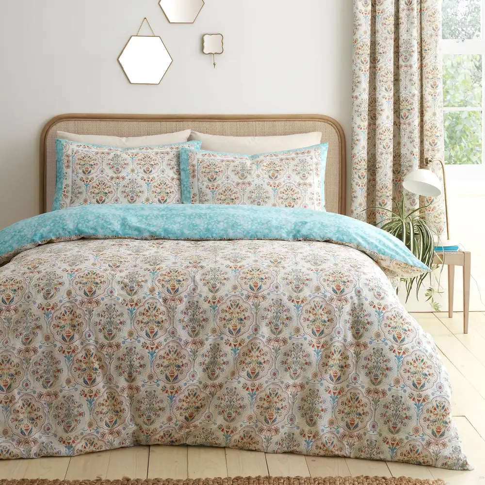 Modern Bedroom Reversible Floral Polycotton Duvet Cover Set