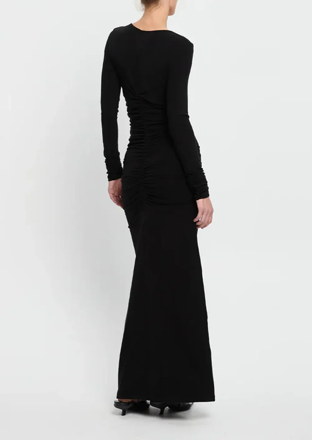 V-NECK LONG SLEEVE MIDI DRESS