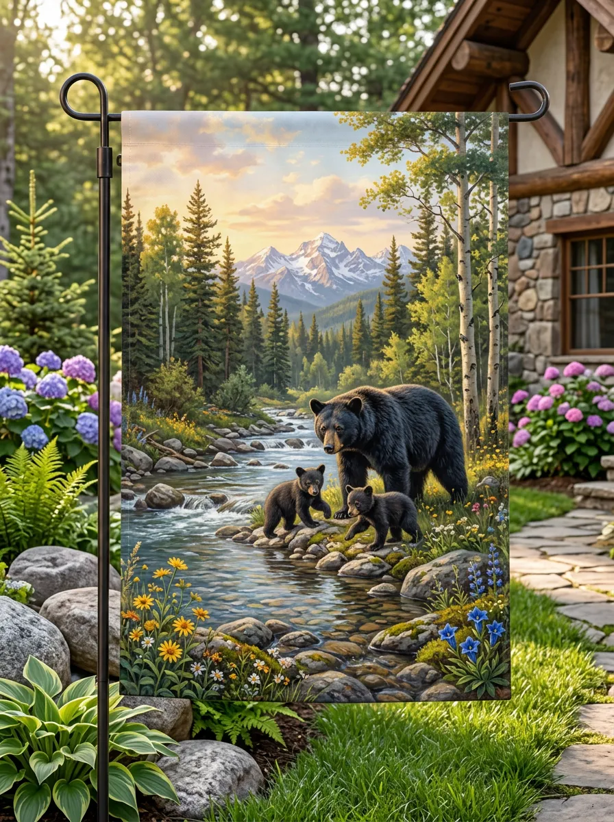 Mountain Bear Family Wildlife Outdoor Garden Flag