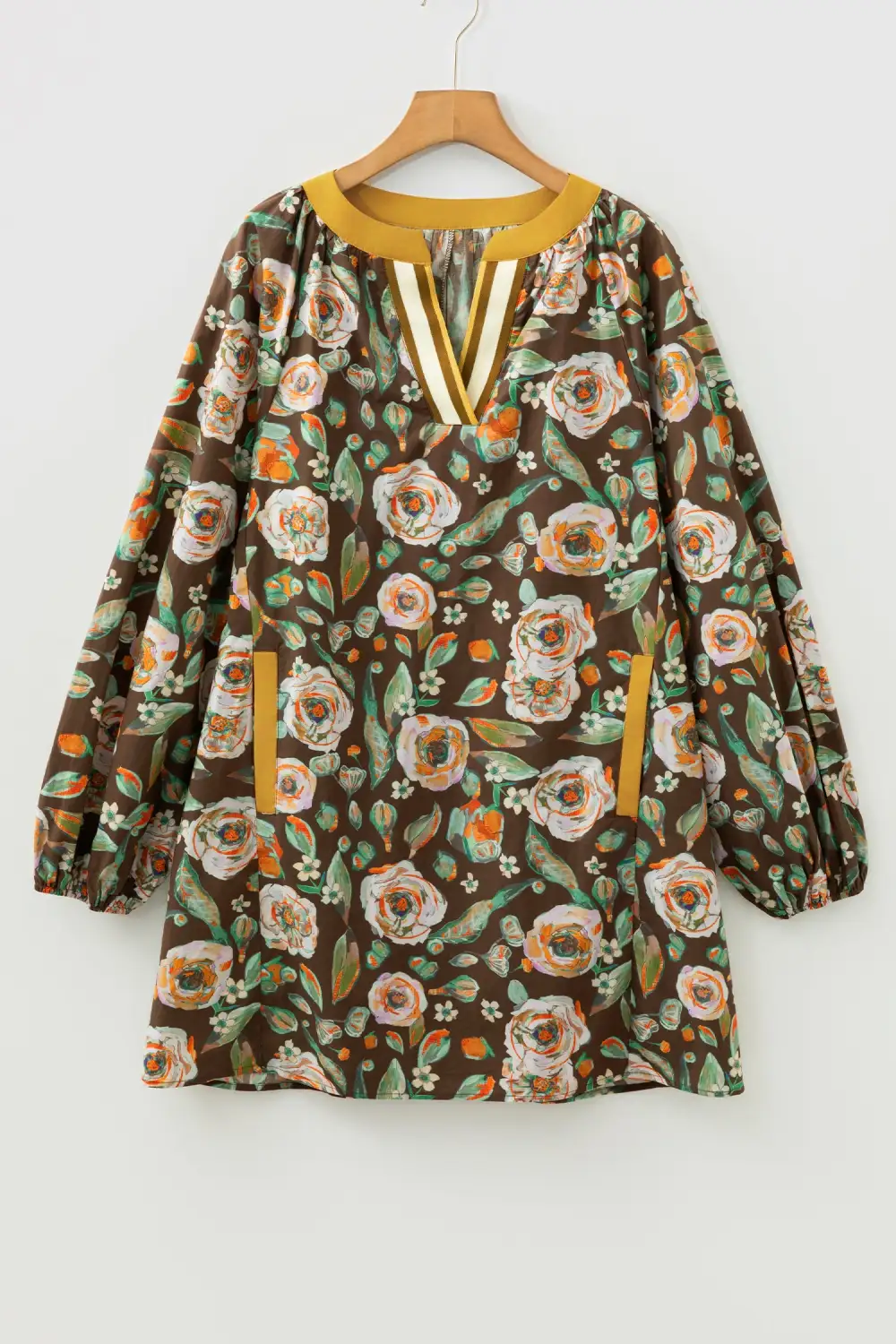 Balanced Detail Floral Printed V Neck Mini Dress