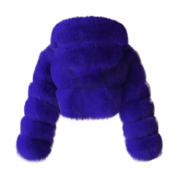 Blue Faux Fur Coat Women with Hood Cropped Bubble Coats Fleece Short Warm Jackets Plus Size Winter Coats for Women