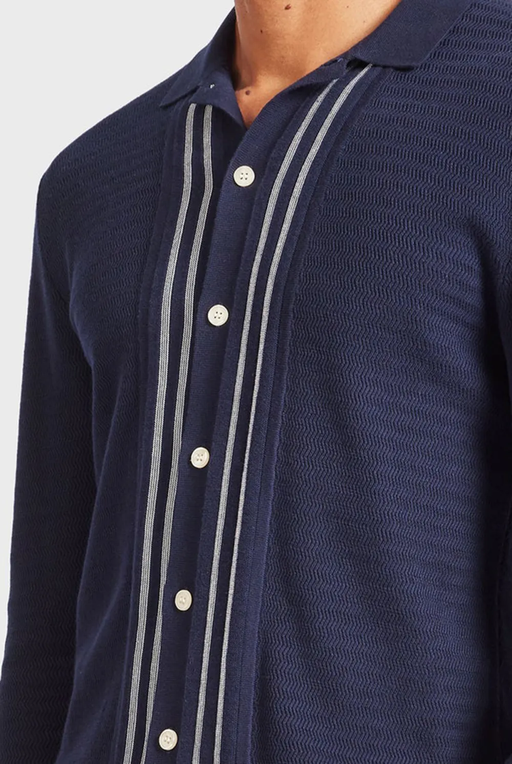 Ross Stripe LS Knit Shirt- Navy