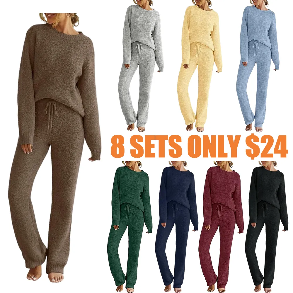 Womens Fuzzy Fleece Long Sleeve 2 Piece