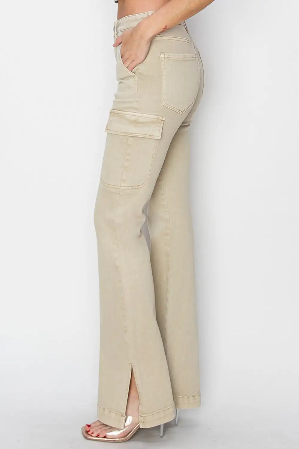 Balanced High Waist Flare Leg Slit Denim Jeans