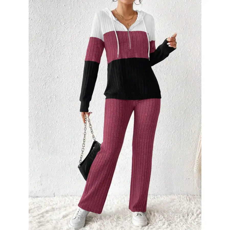 Block Half Zip Hooded Top and Pants Set