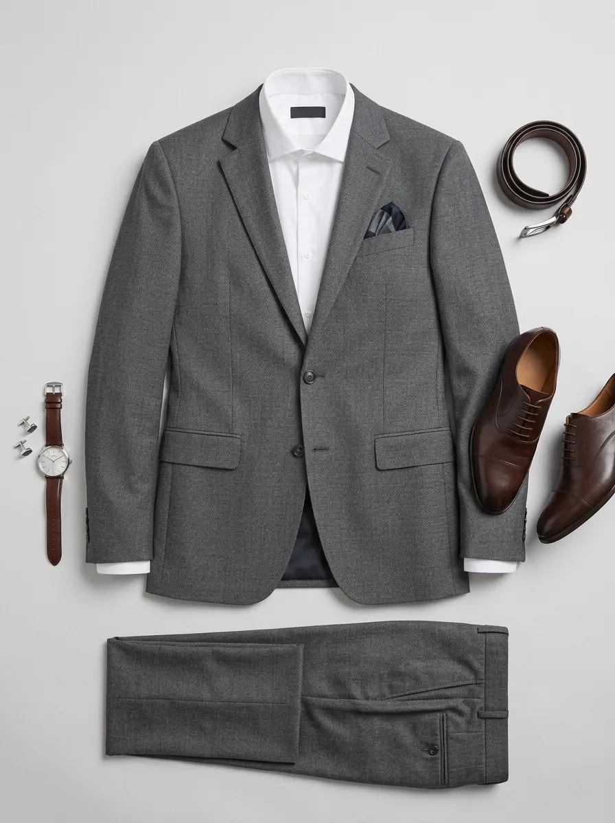 Men's Solid Suit Jacket and Shirt Set