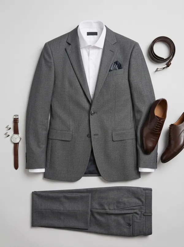 Men's Solid Suit Jacket and Shirt Set