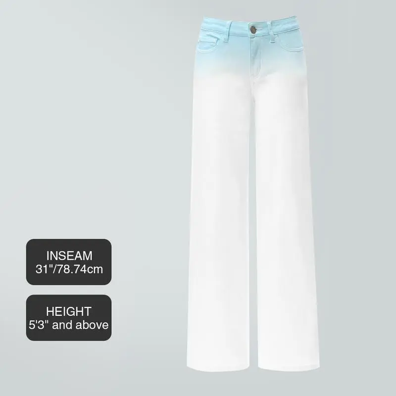 Mid-low Rise Baggy Jeans Stretchy Wide Leg for Women Distressed Pants