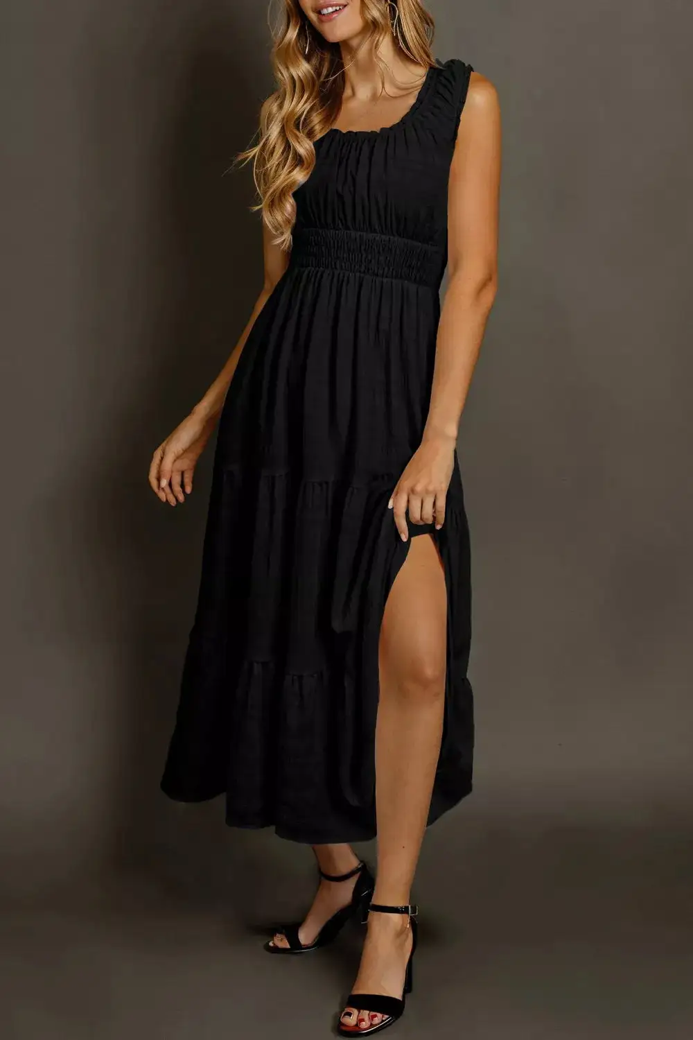 Pocketed Tiered Smocked Dress Casual