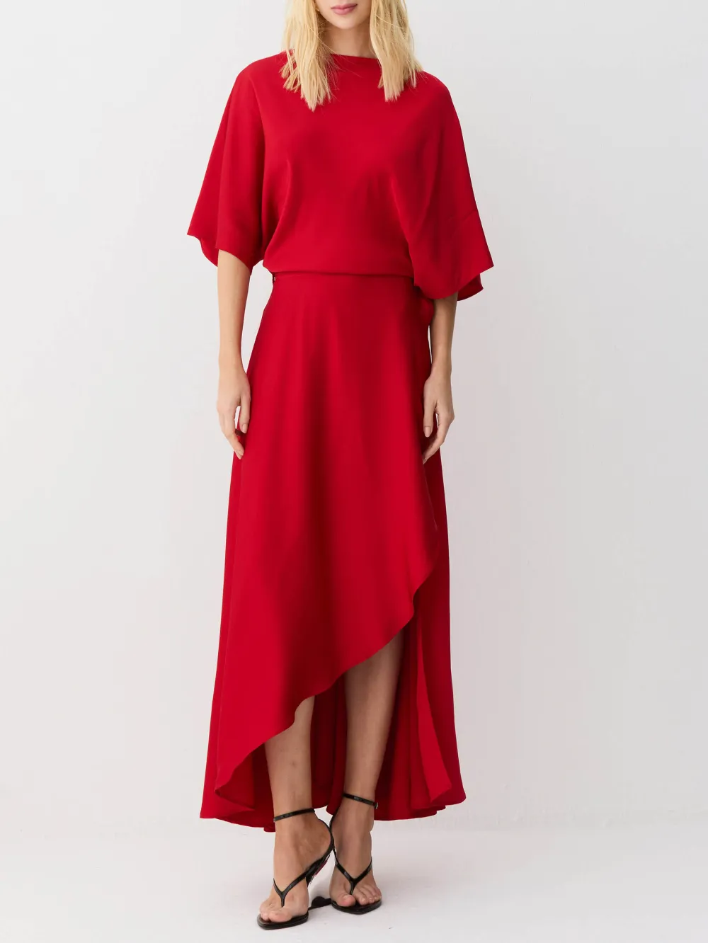 Elegant Satin Flowing Wrap Midi Dress