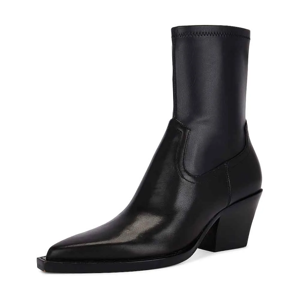 Faux-Leather Side-Zip Zip-Up Pointed-Toe Ankle Boots