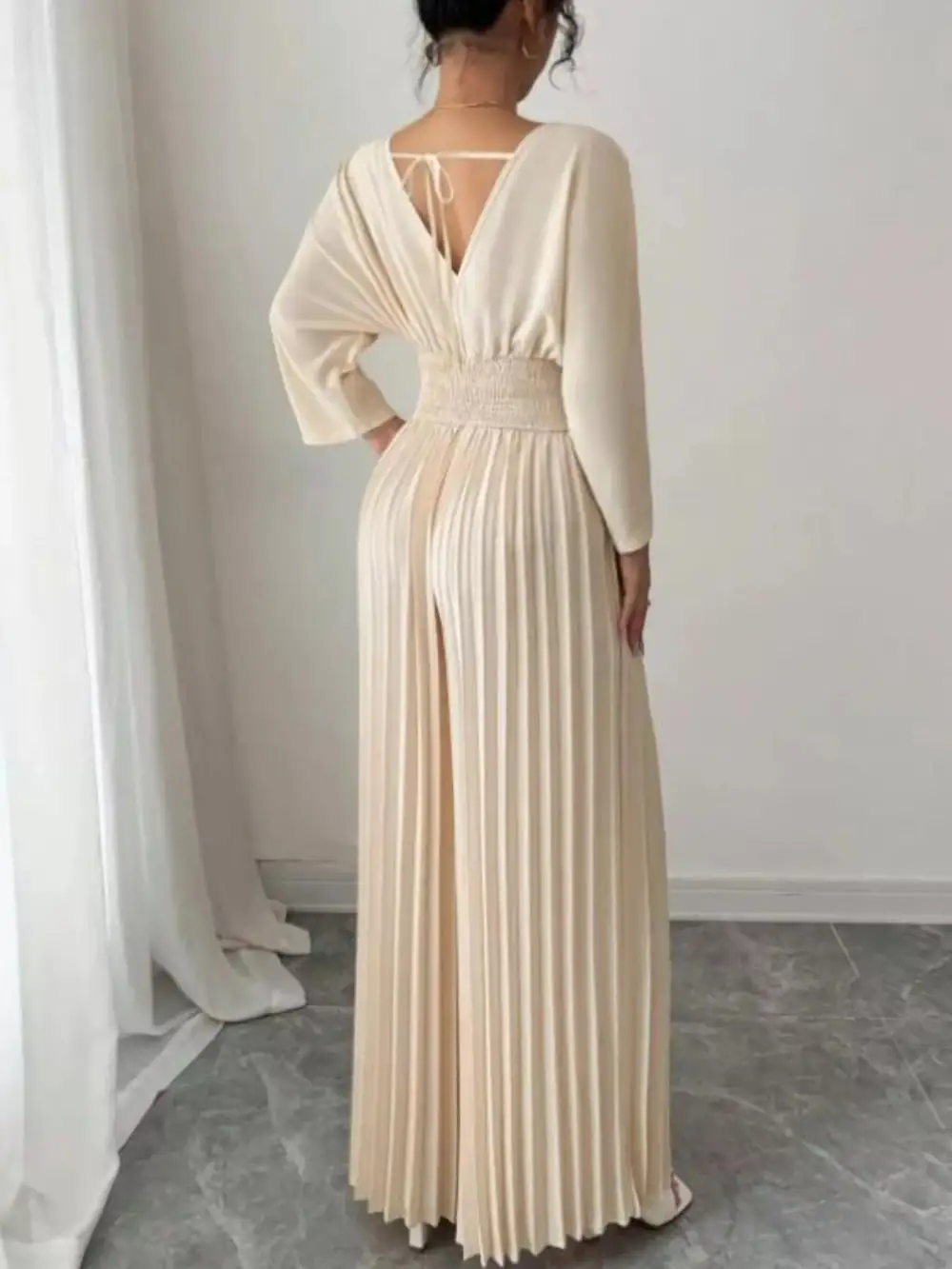 Surplice Pleated Wide Leg Jumpsuit