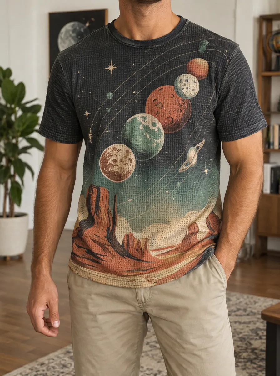 Men's Space Astronomy Desert Landscape Crew Neck T-Shirt