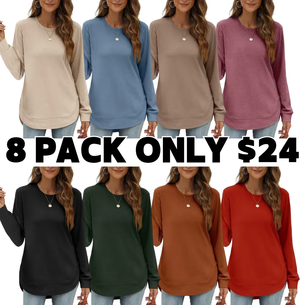 Women's Sweatshirt Crewneck Long Sleeve Shirts High Low Tops Curved Hem