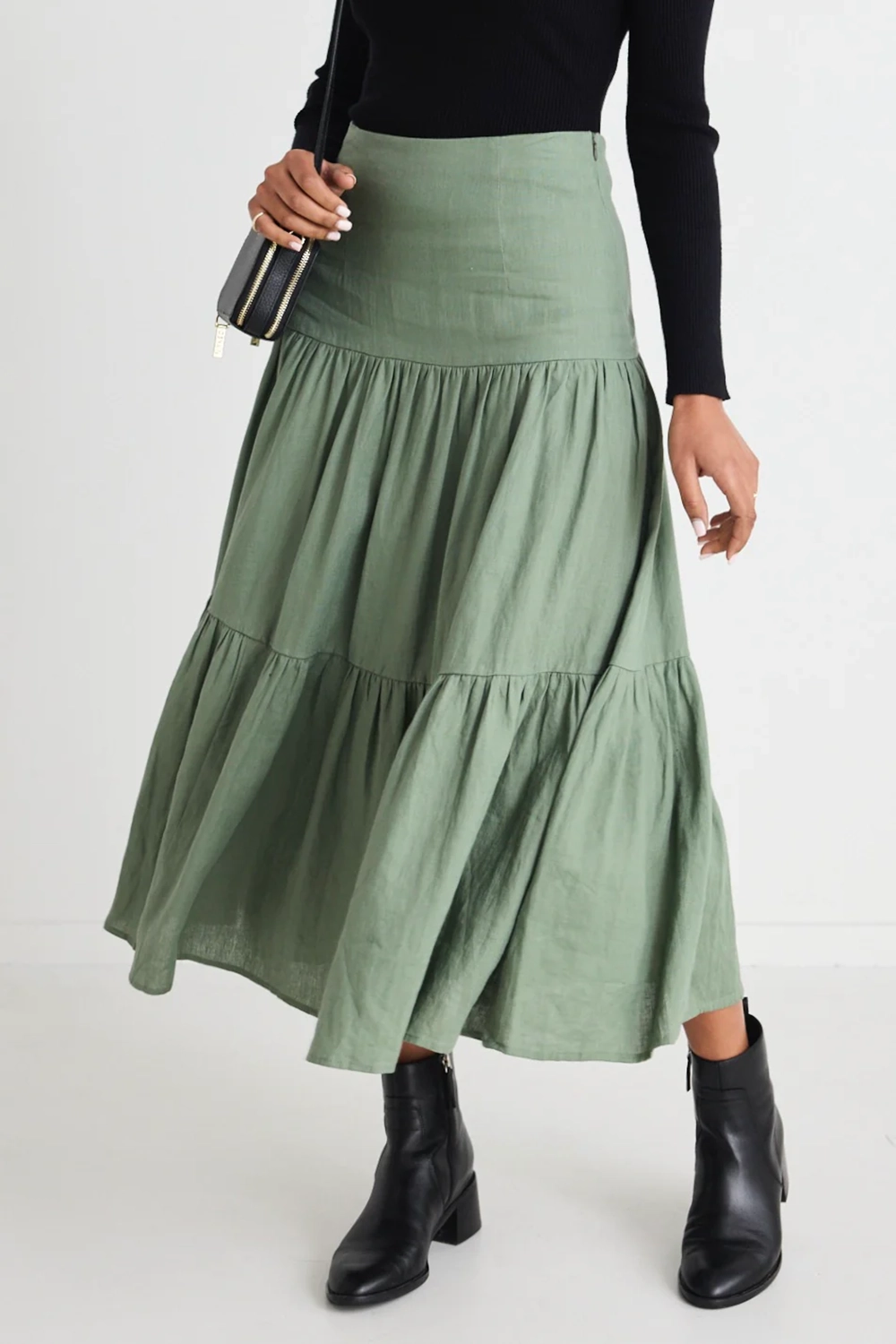 Light Green Tiered Midi Skirt