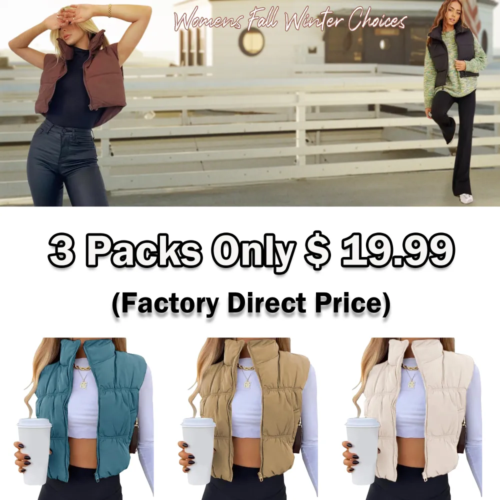 ⭐ Women’s Sleeveless Puffer Vest – Trendy, Cozy & Perfect for Layering  Zip-Up | Stand Collar | Cropped Fit | Lightweight Warmth