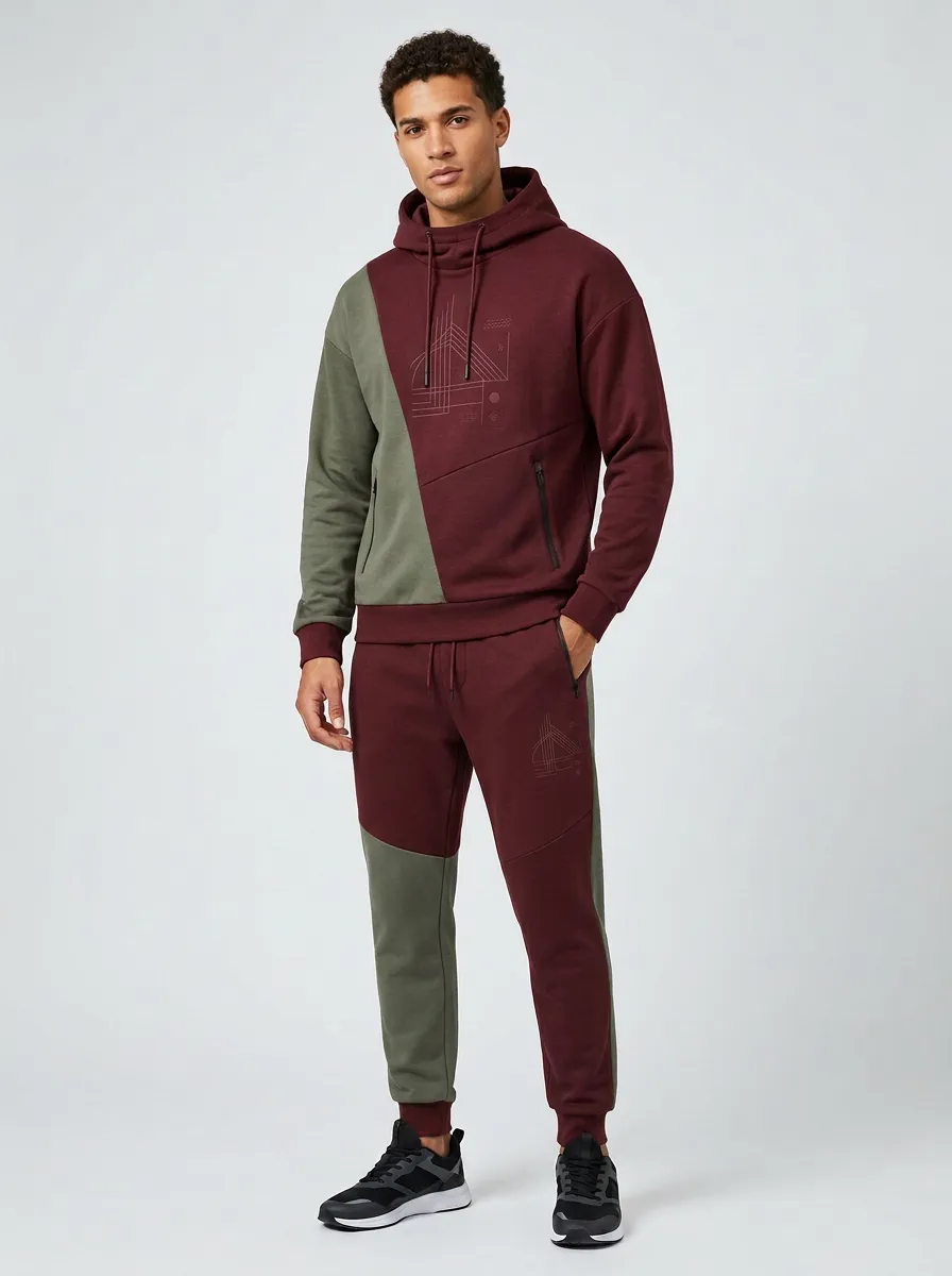 Men's Sportswear Geometric Pattern Colorblock Printed Tracksuit