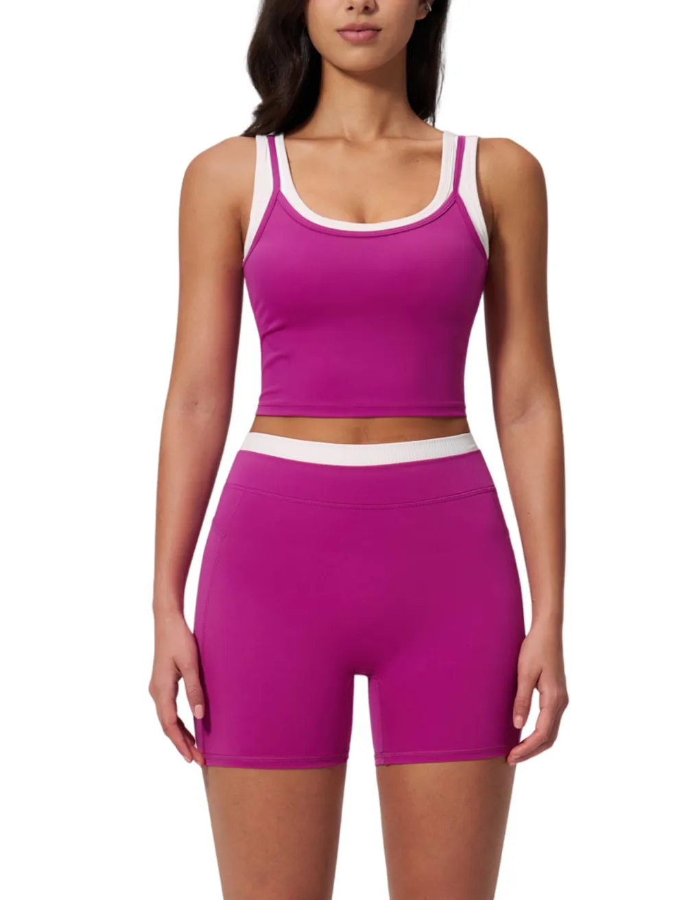 Women's Yoga Tank Top And Shorts Set In Pink