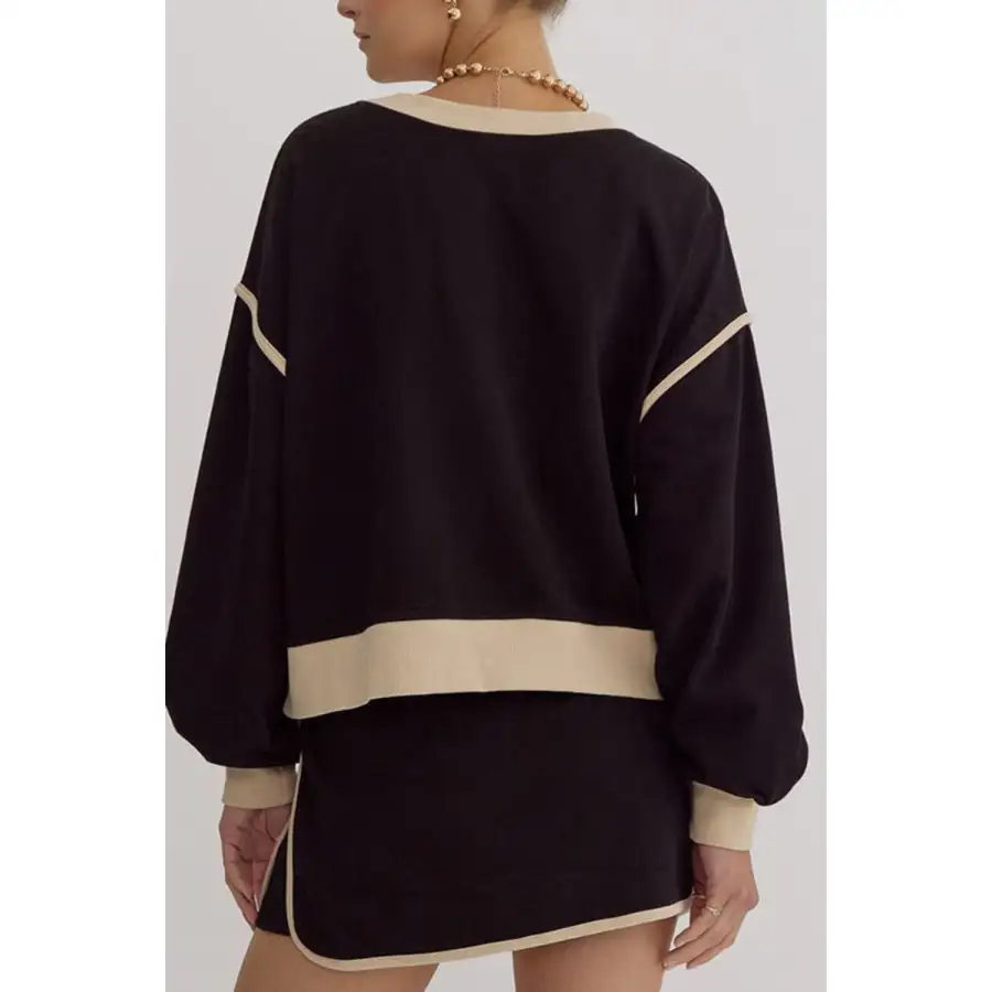 Contrast Trim Round Neck Top and Skort Set