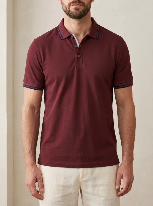 Men's Knit Ribbed Tipped-Collar Polo Shirt