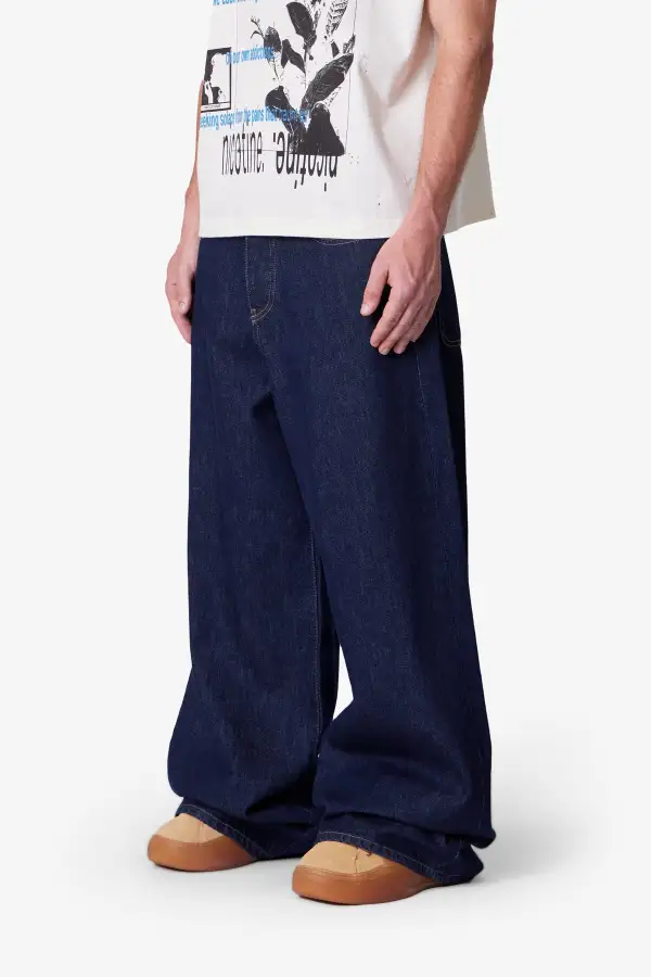 Relaxed Raw Finish Baggy Jeans