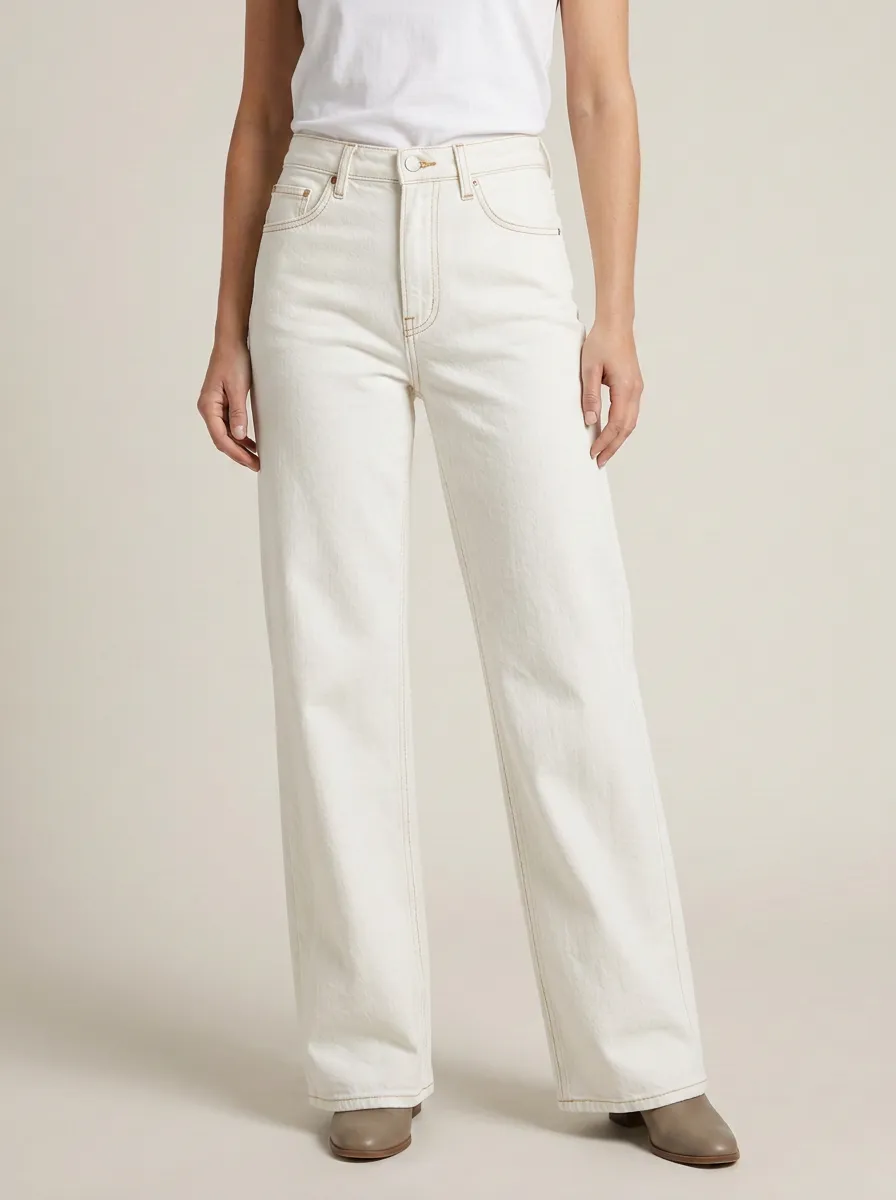 Simple-Essential High-Rise Wide-Leg Washed Denim Jeans