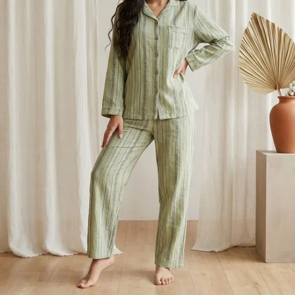Artistic Contrast Striped Pajama Set