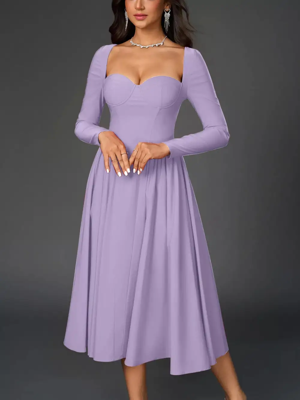 Long Sleeve Maxi Tie Detail Dress