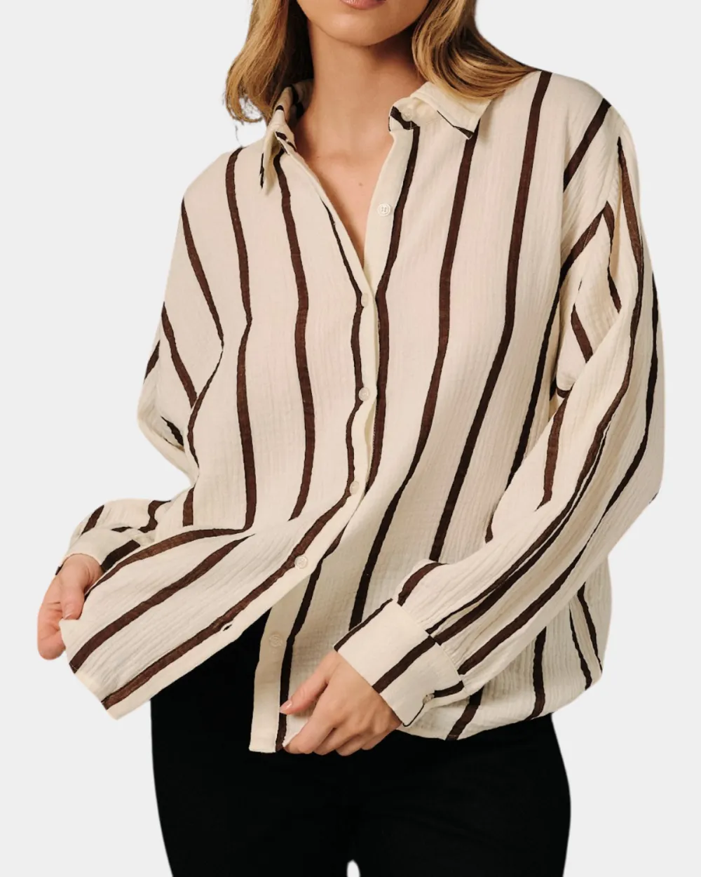 Dolman Stripe Button Front Top