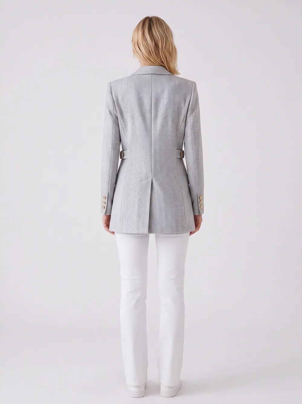 Women's Business Casual Grey Herringbone Pattern Printed Blazer