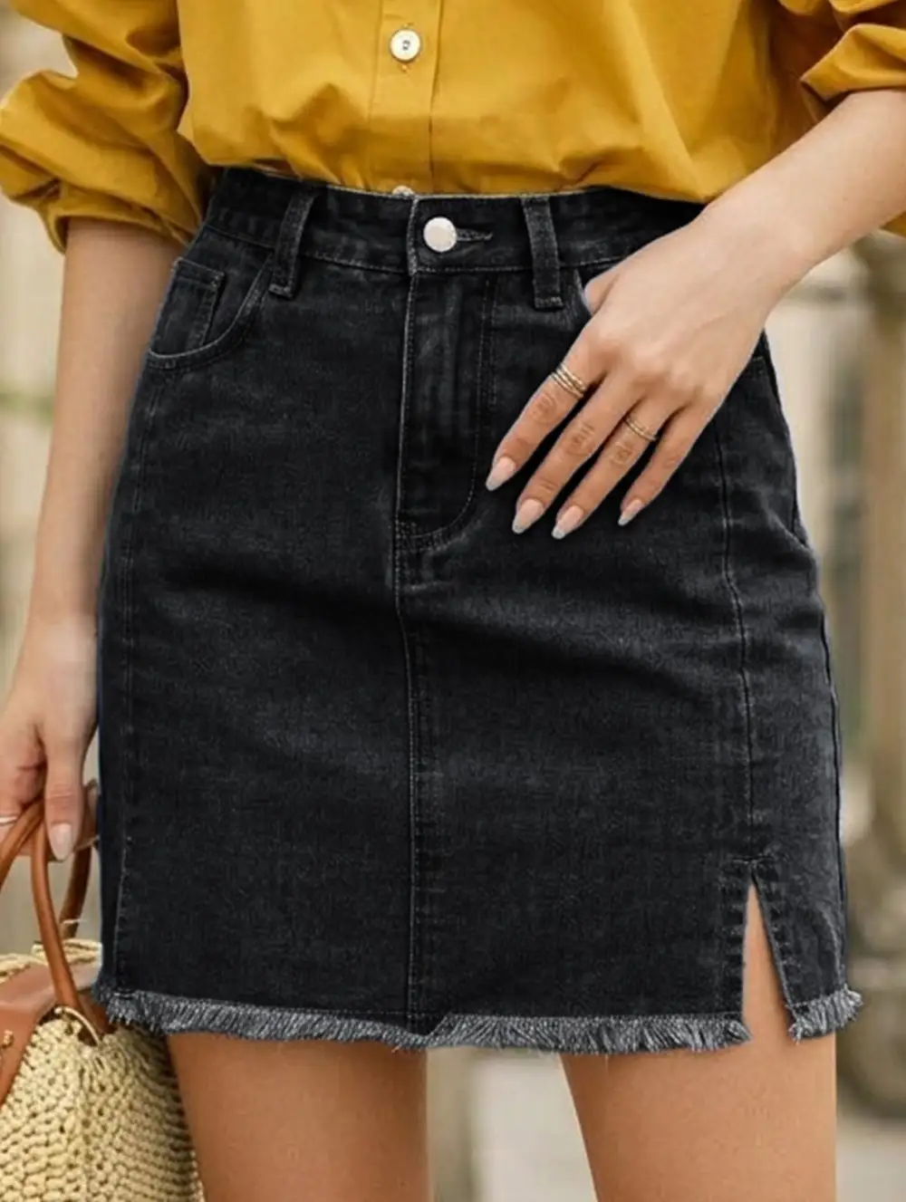 Washed Slit Denim Mini Skirt