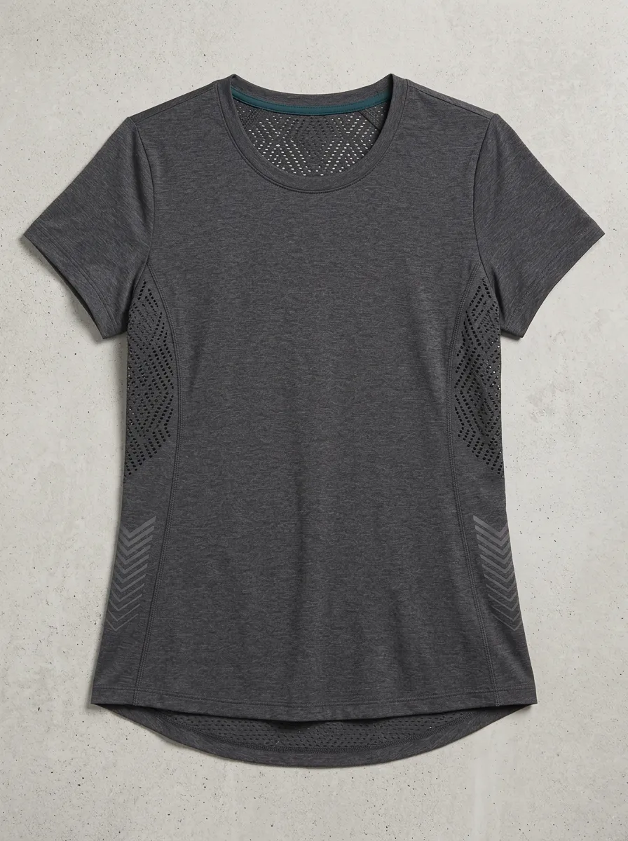 Women's Athletic Fitness Laser-cut Mesh Printed T-shirt