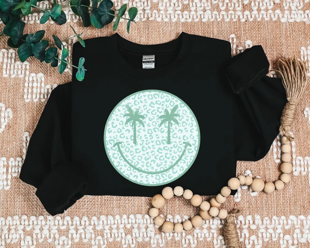 Palm Tree Smiley Graphic Crewneck Sweatshirt