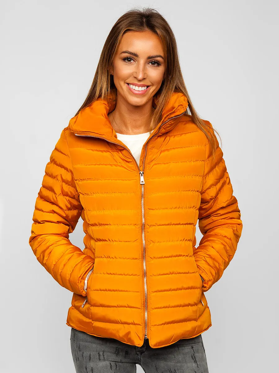 Camel women's quilted winter jacket without hood