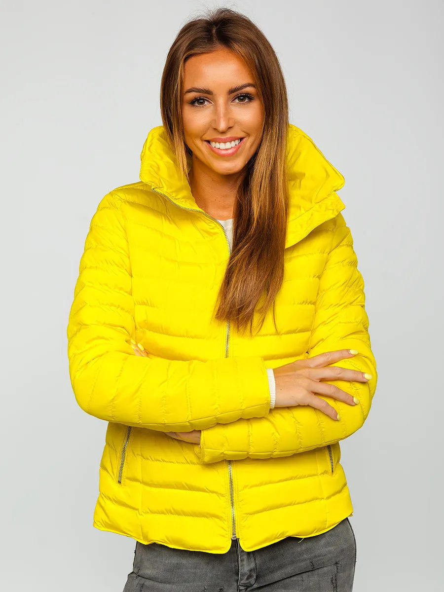 Women's Yellow Quilted Winter Jacket Without Hood
