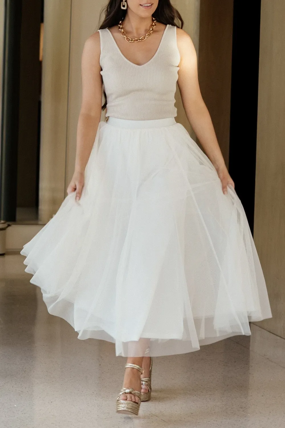 Minimalist High-Waisted Temperament Tulle Skirt