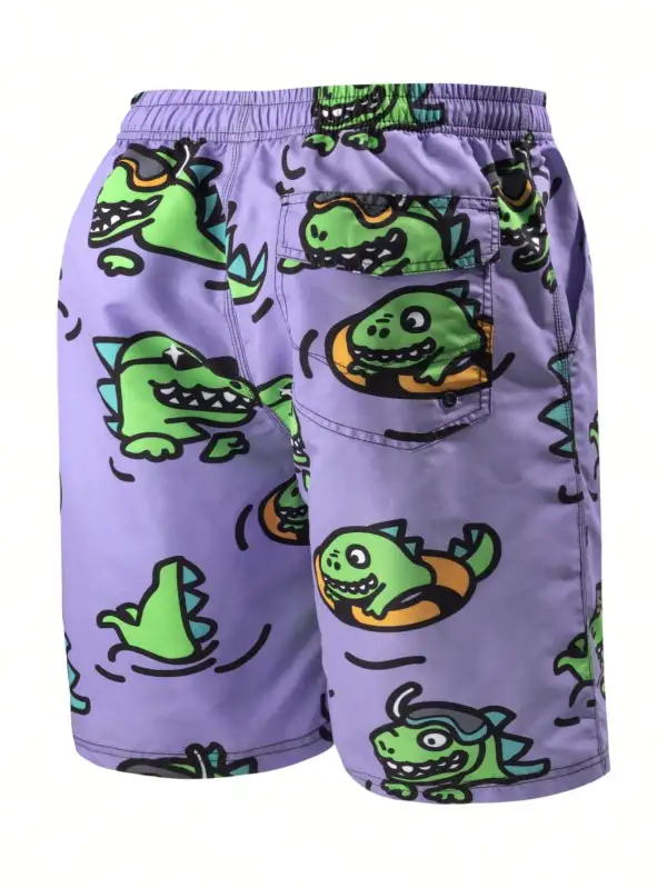 Men's Cartoon Graphic Drawstring Swim Trunks