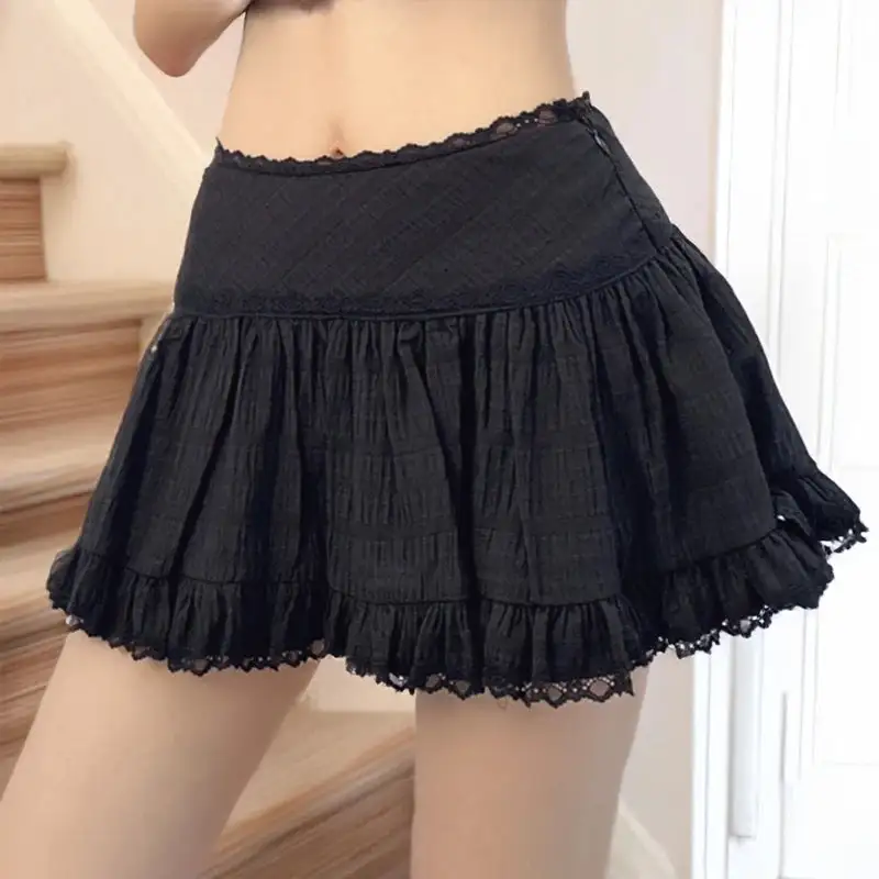 A-Line Lace-Trim Ruffled Skirt