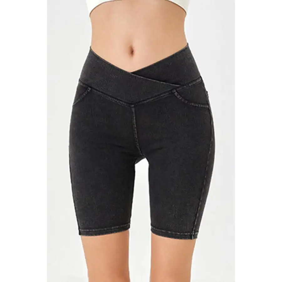 Asymmetrical Waist Denim Shorts with Pockets