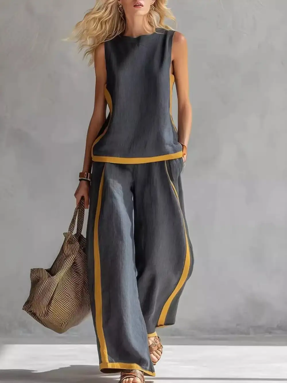 Sleeveless Tank Top and Wide Leg Pants Set