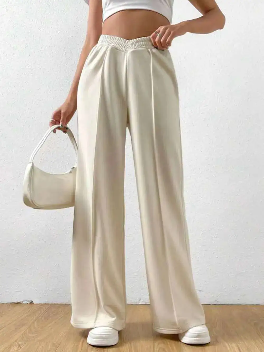 Gathered High Waist Wide Leg Pants